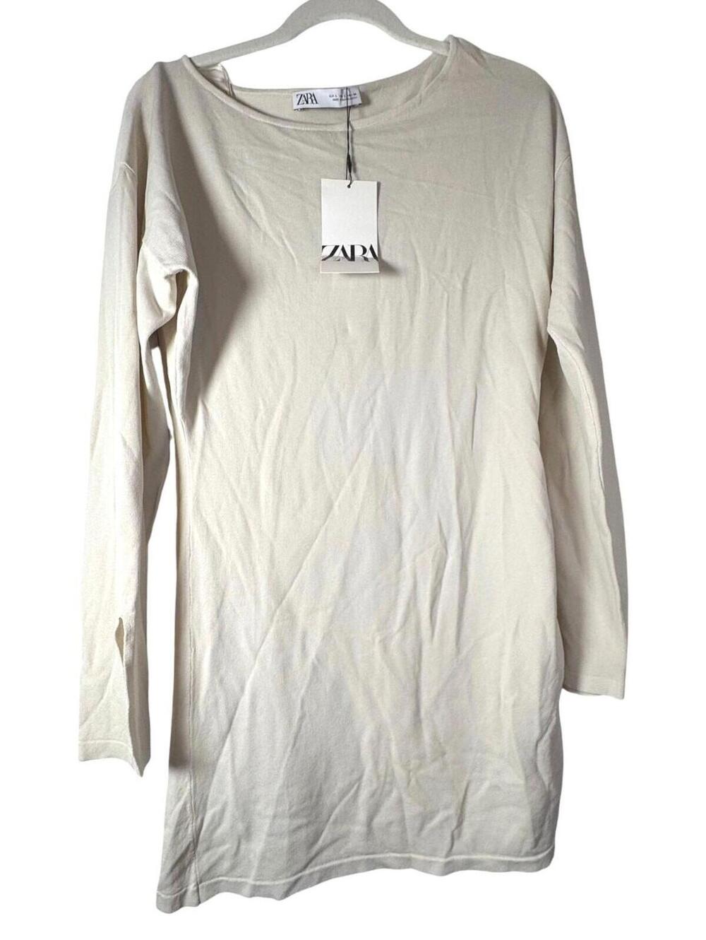 Zara Cream Ruched Side Mini Dress Long Sleeve NWT L